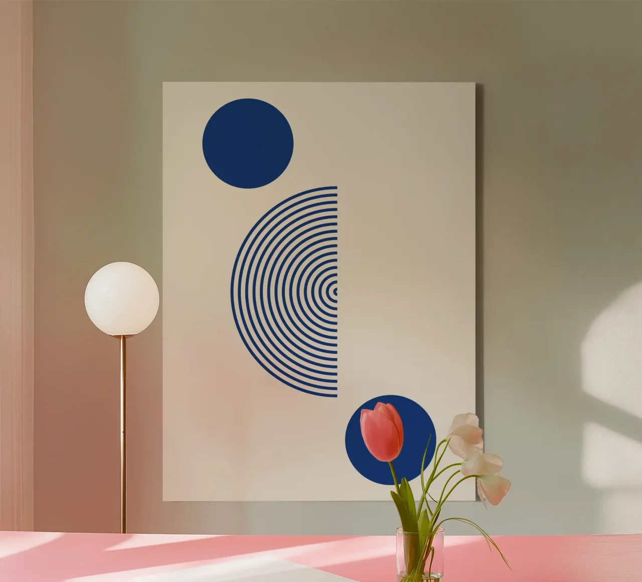 Geometrische harmonie - blauw en wit ontwerp canvas met Baklijst van Whole©