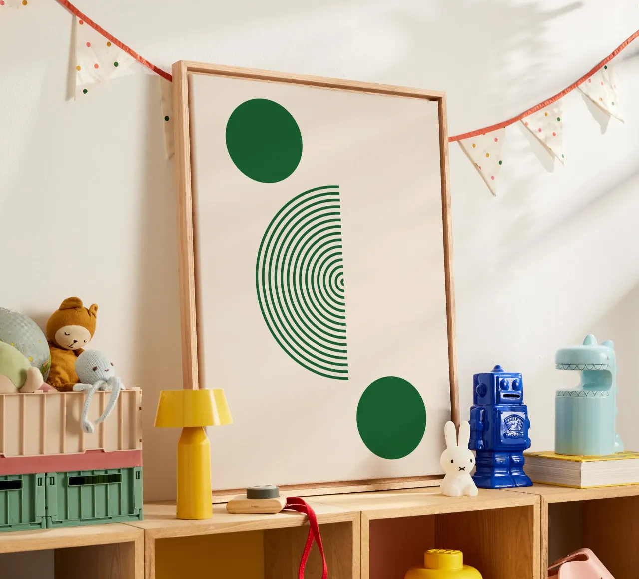 Minimalist geometry - green and white design canvas with Floater frame by Whole©