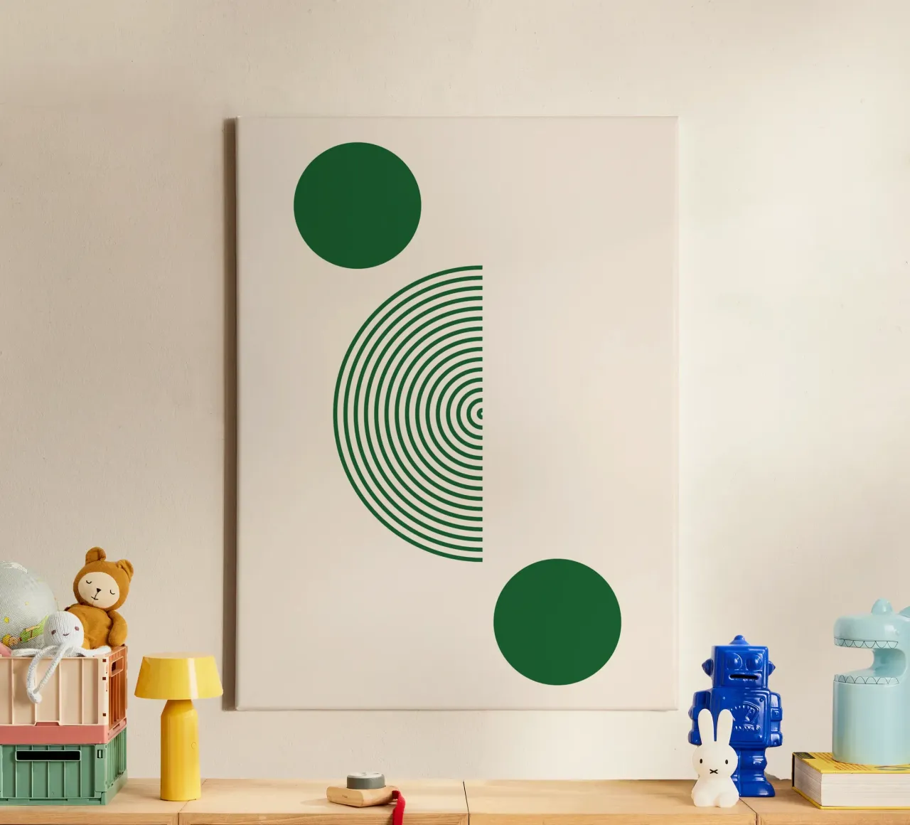 Minimalist geometry - green and white design canvas with Floater frame by Whole©