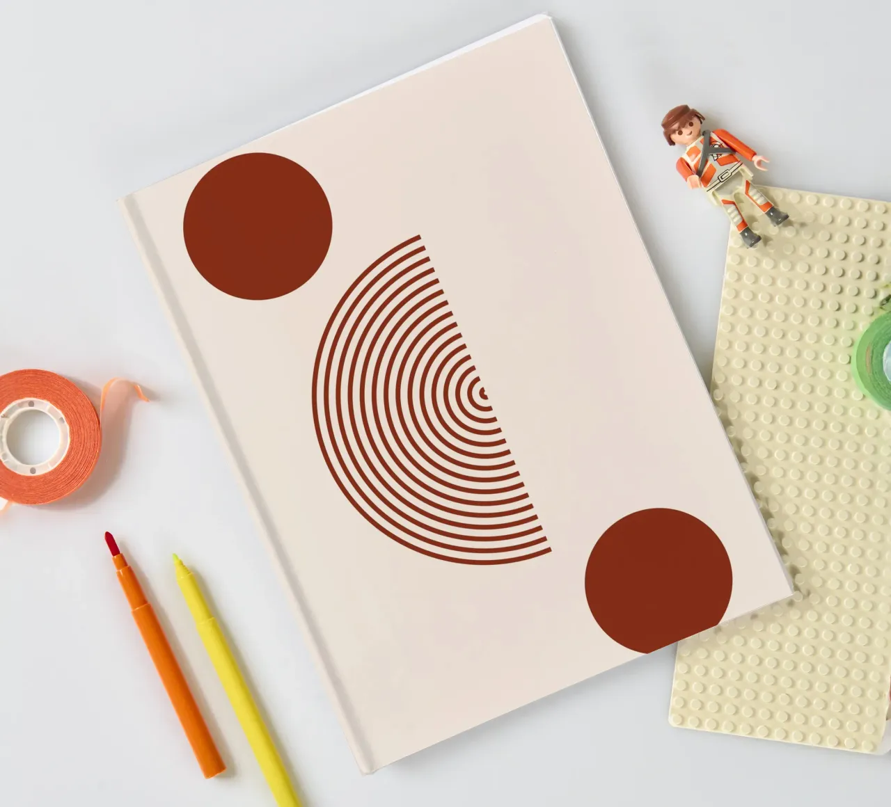 Geometric balance - rust red design notebook by Whole©
