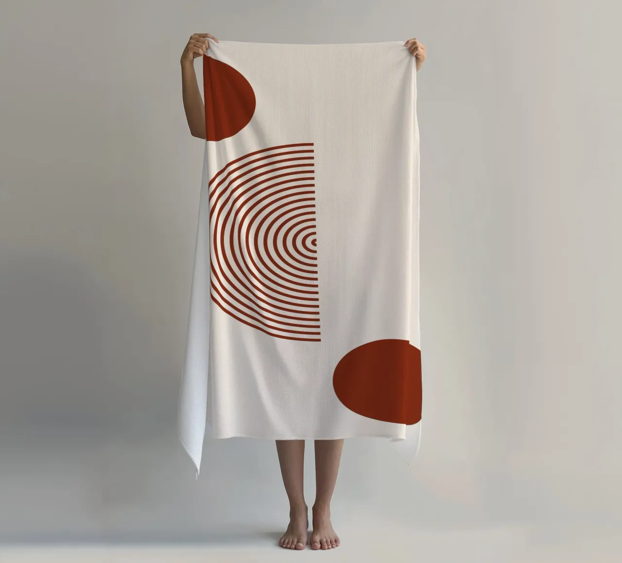 Geometric balance - rust red design beach towel by Whole©
