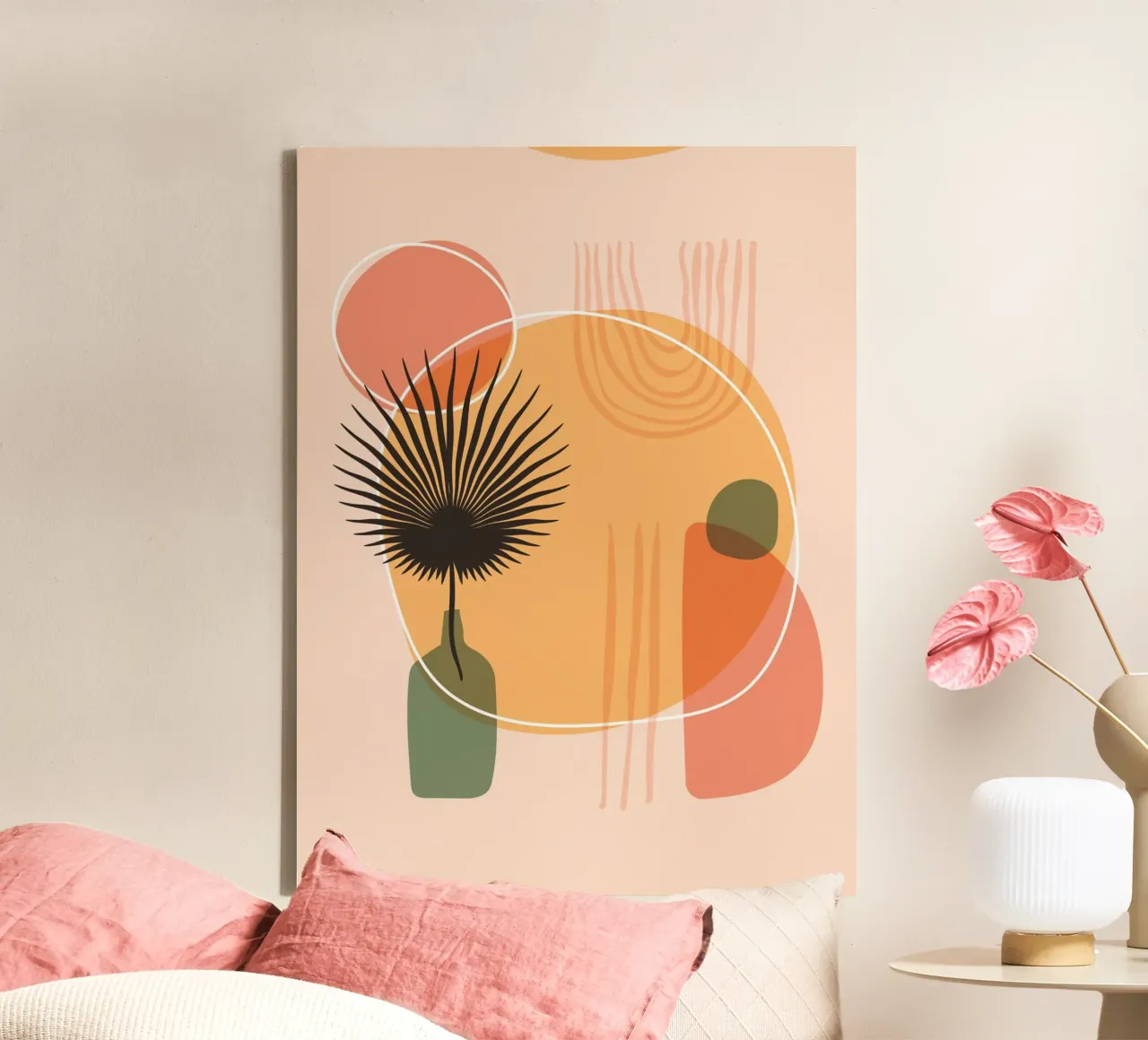 Abstracte boho-kunst - Warme kleuren canvas met Baklijst van Whole©