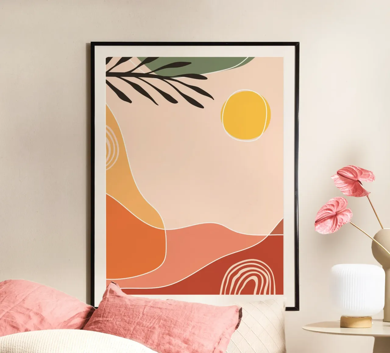 Boho sunscape - Abstracte kunst poster met kunststof frame van Whole©