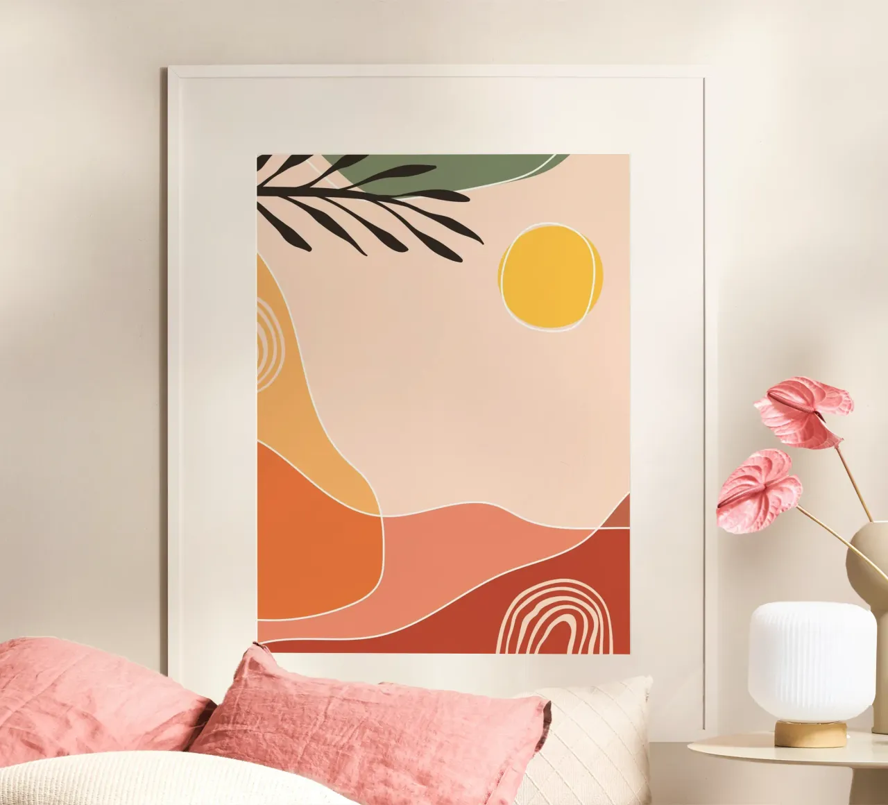 Boho sunscape - Abstracte kunst poster met kunststof frame van Whole©