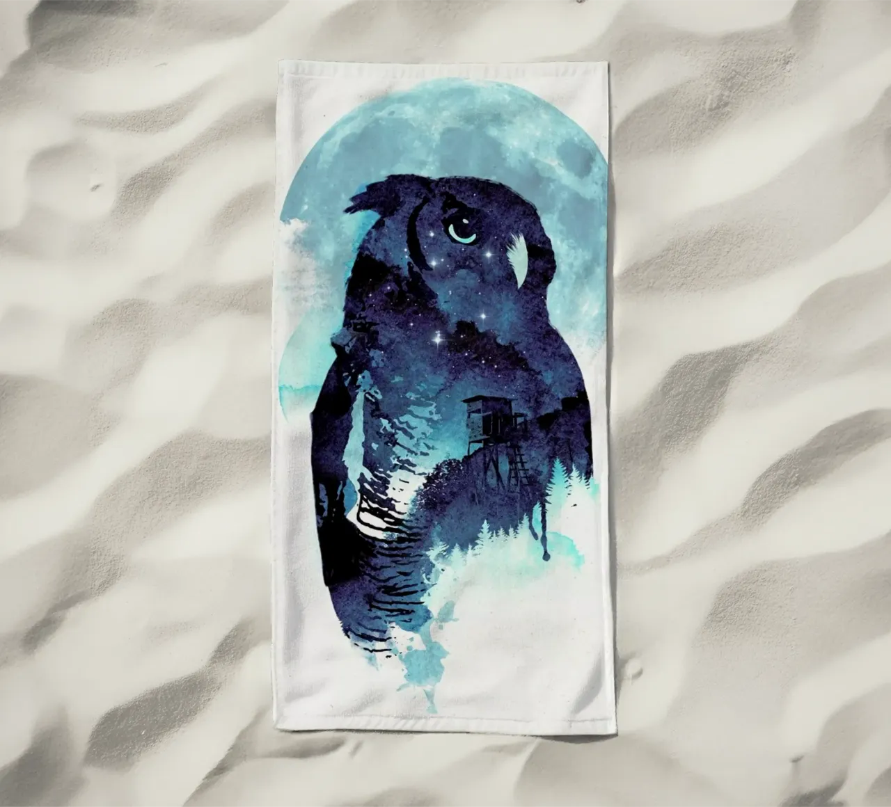 Midnight owl beach towel by Róbert Farkas