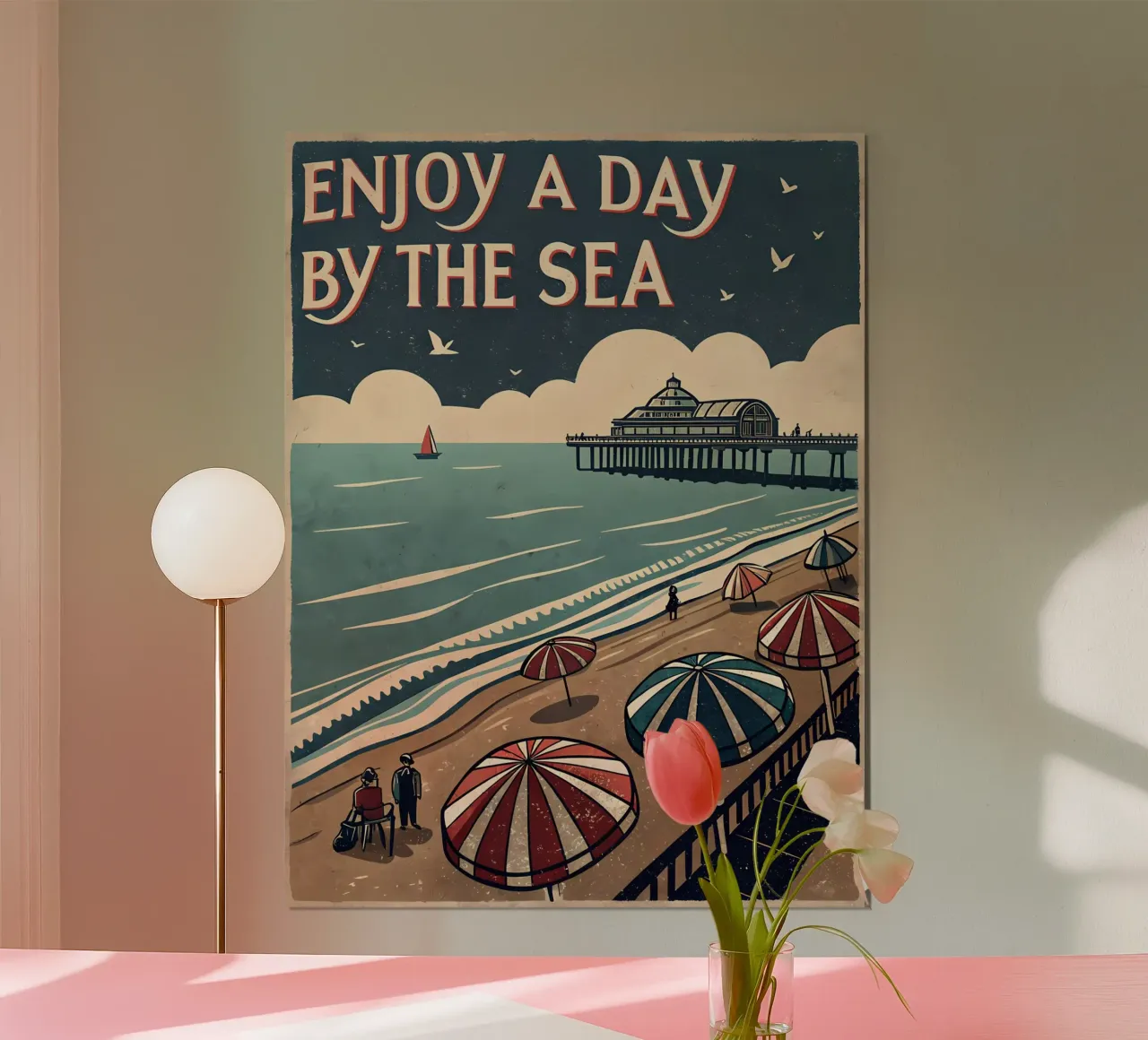 Vintage Seaside Poster Art - Coastal Vibes poster with aluminum frame by Jester Krew Art
