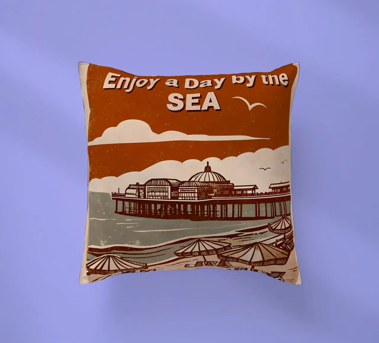 Illustrazione retrò del mare - Relax da spiaggia cuscino da Jester Krew Art