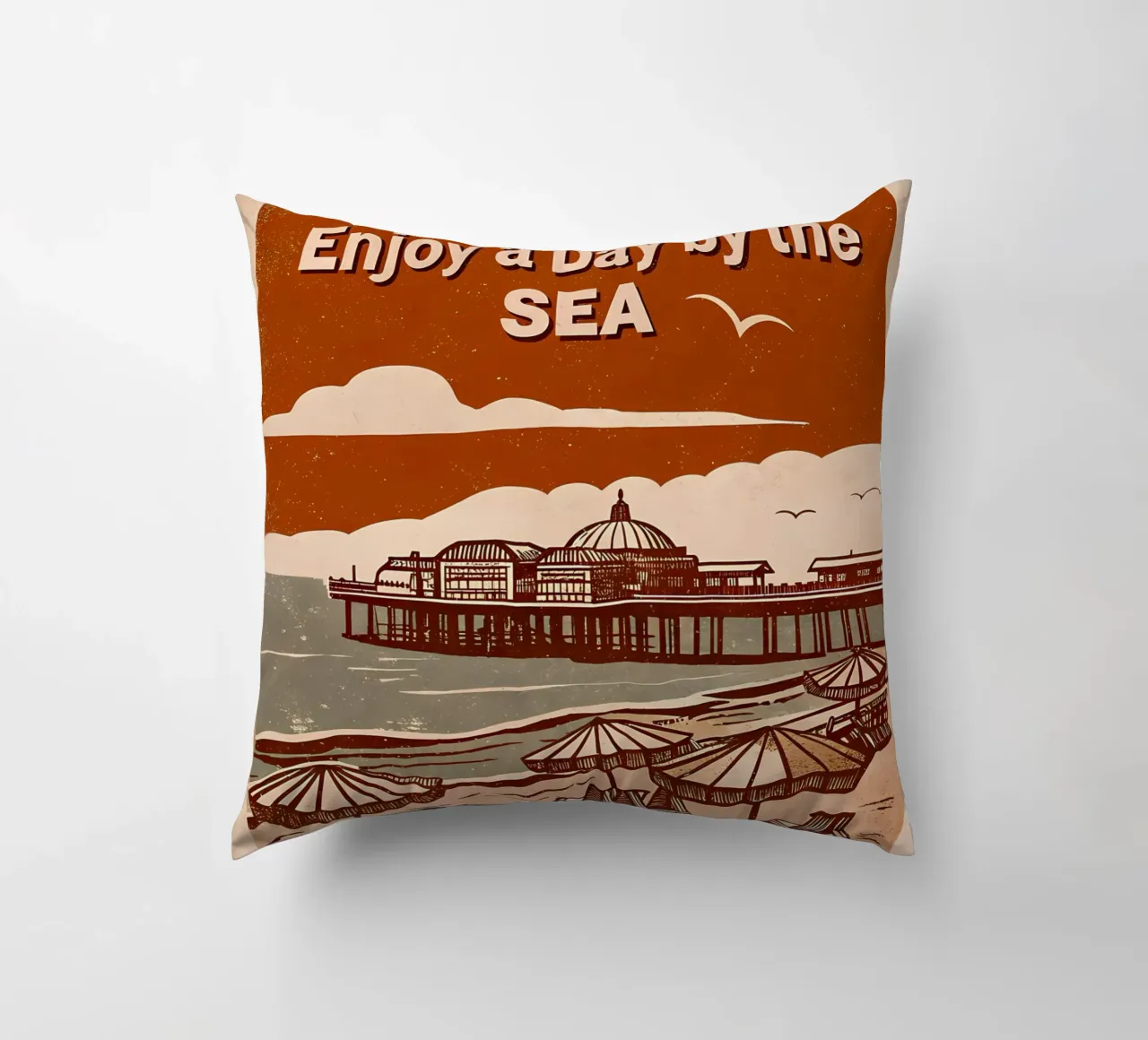 Illustrazione retrò del mare - Relax da spiaggia cuscino da Jester Krew Art