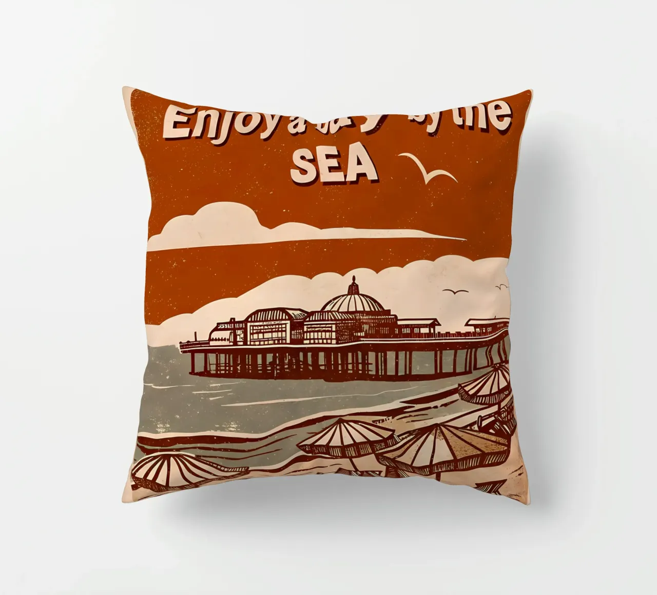 Illustrazione retrò del mare - Relax da spiaggia cuscino da Jester Krew Art