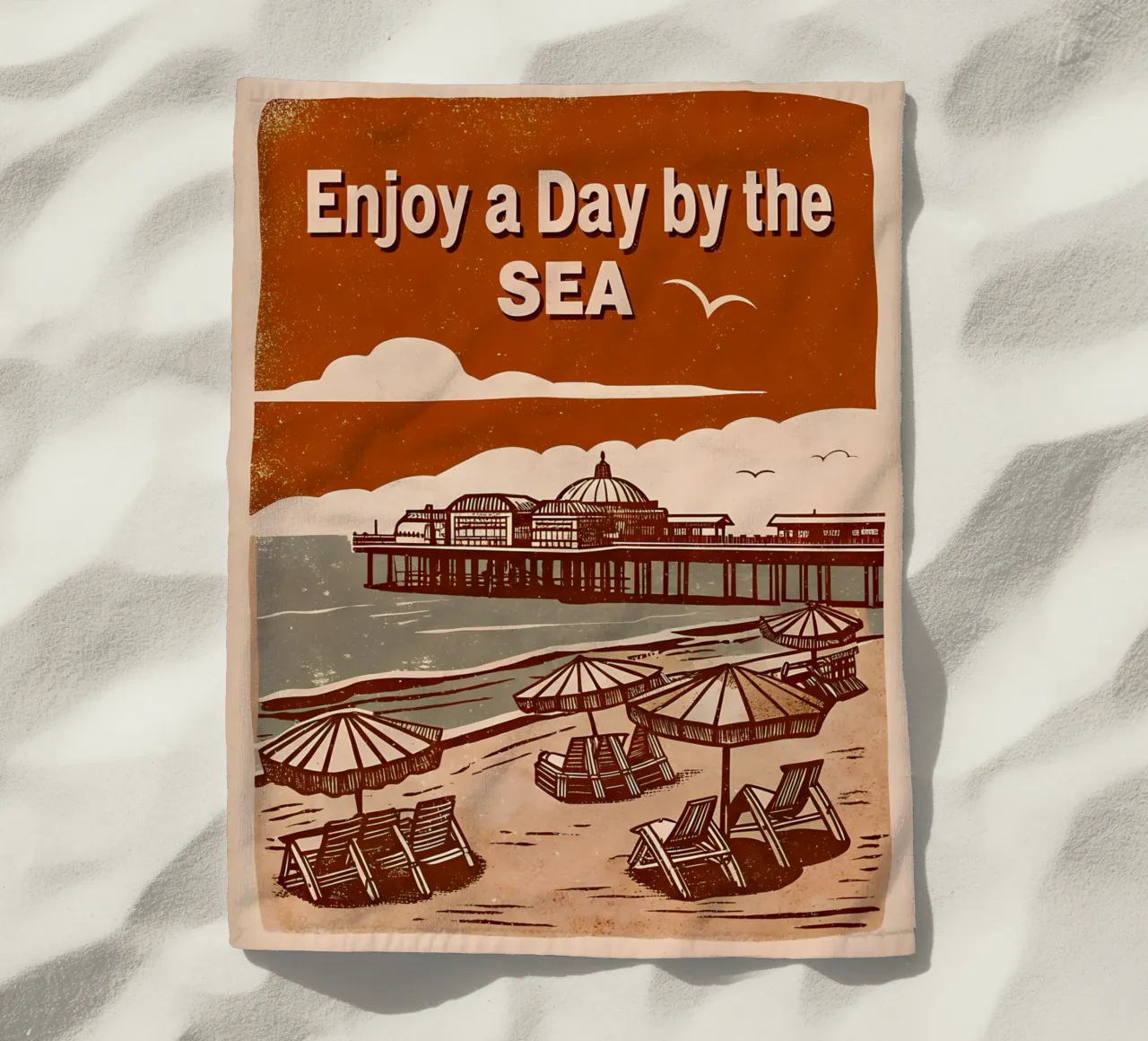 Illustrazione retrò del mare - Relax da spiaggia telo mare da Jester Krew Art