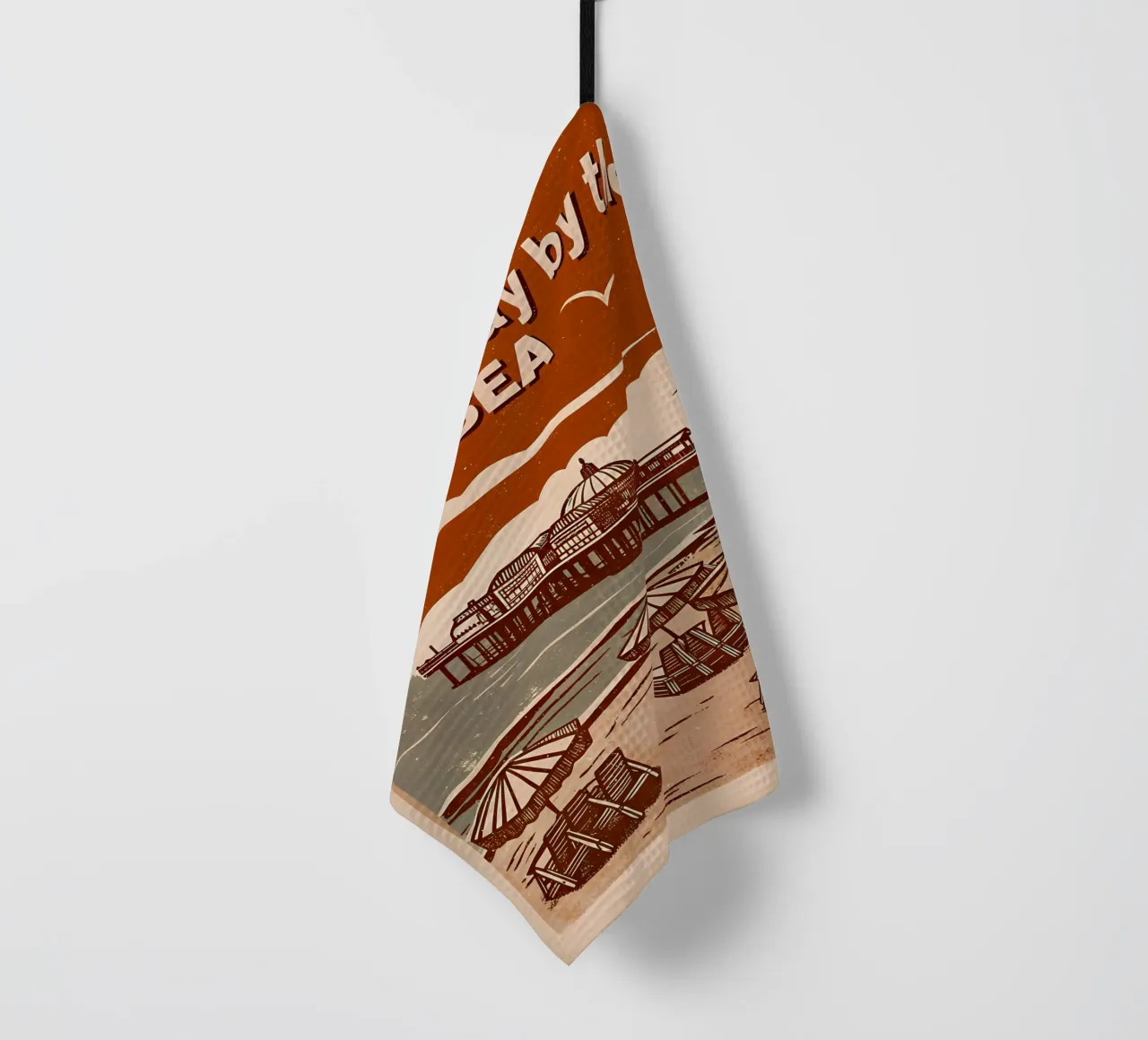 Retro Seaside Illustration - Beach Relaxation tea towel by Jester Krew Art