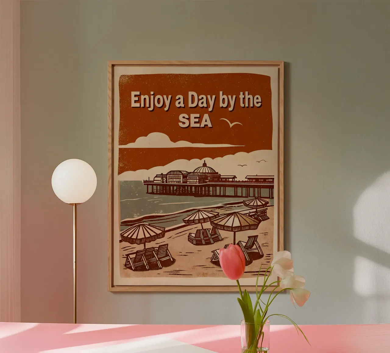 Retro Seaside Illustration - Strandentspannung Alu-Dibond von Jester Krew Art