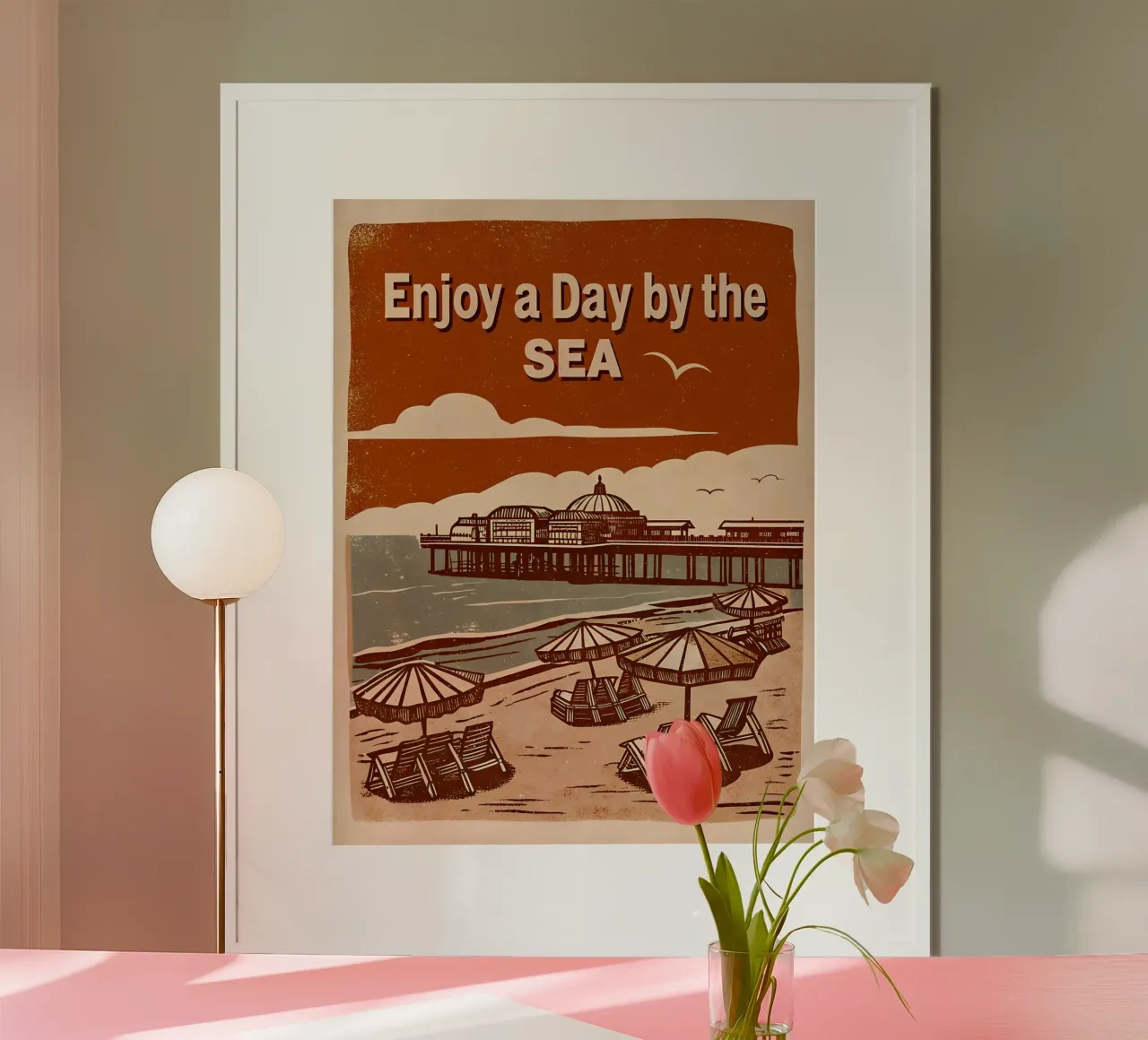 Retro Seaside Illustration - Strandentspannung Poster mit Aluminium Rahmen von Jester Krew Art