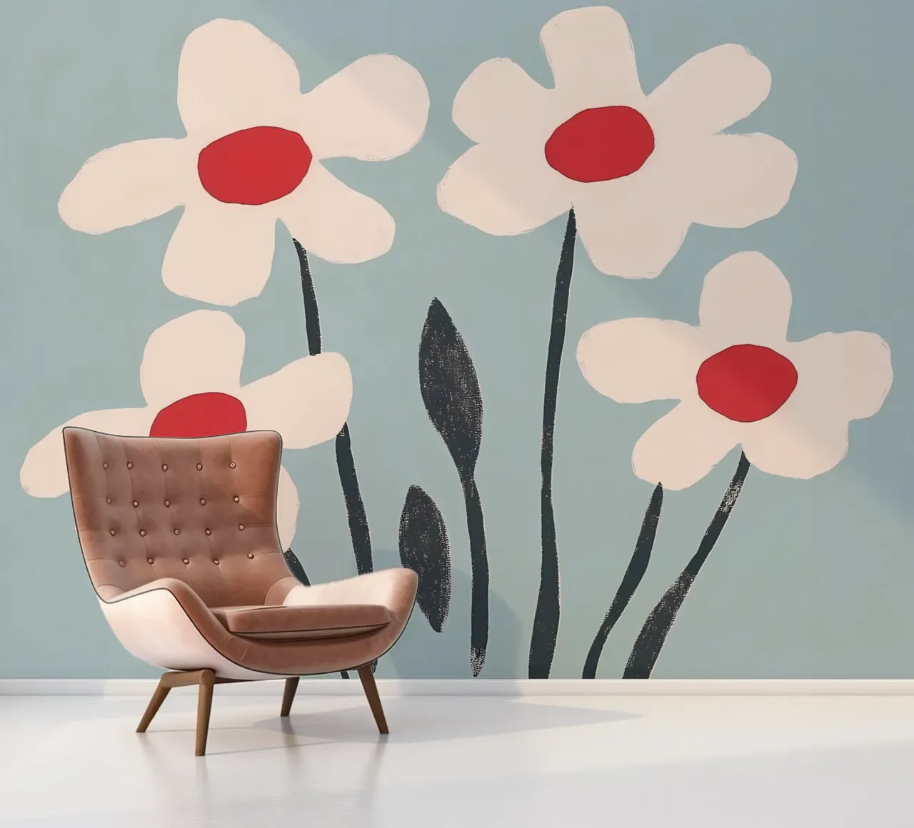 Flowers White and Blue photo wallpaper by IamHomeStudio