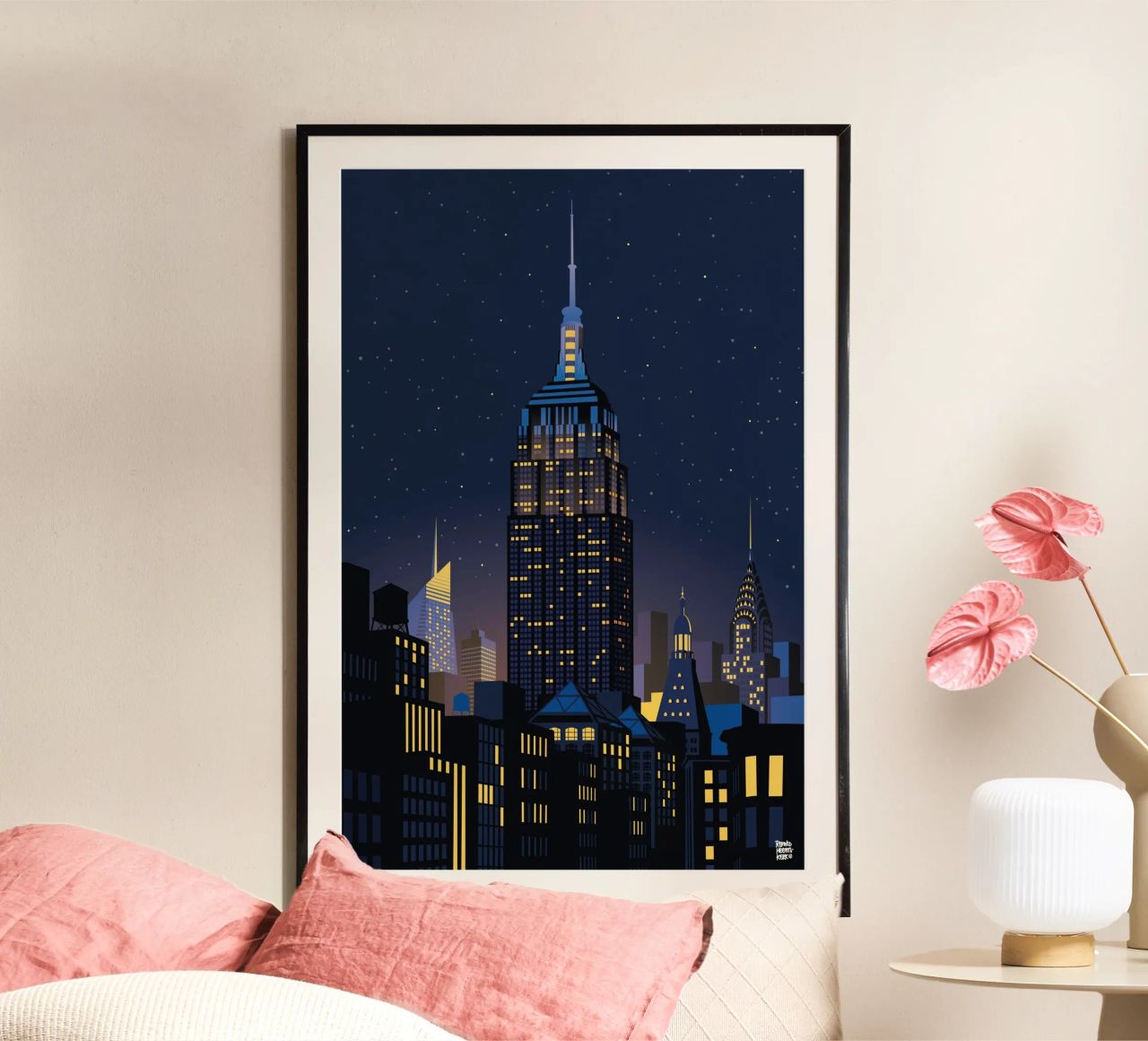 Empire state building by night, New York City Poster von Remko Heemskerk