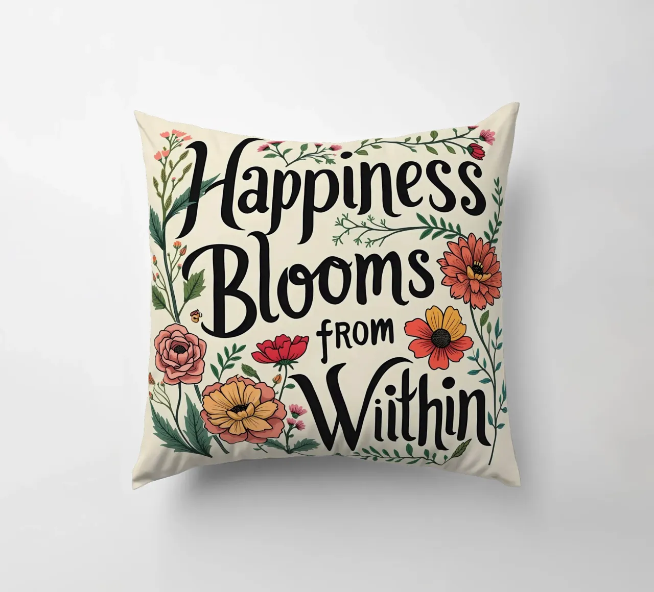 La felicità fiorisce dall'interno cuscino da inspirational quote