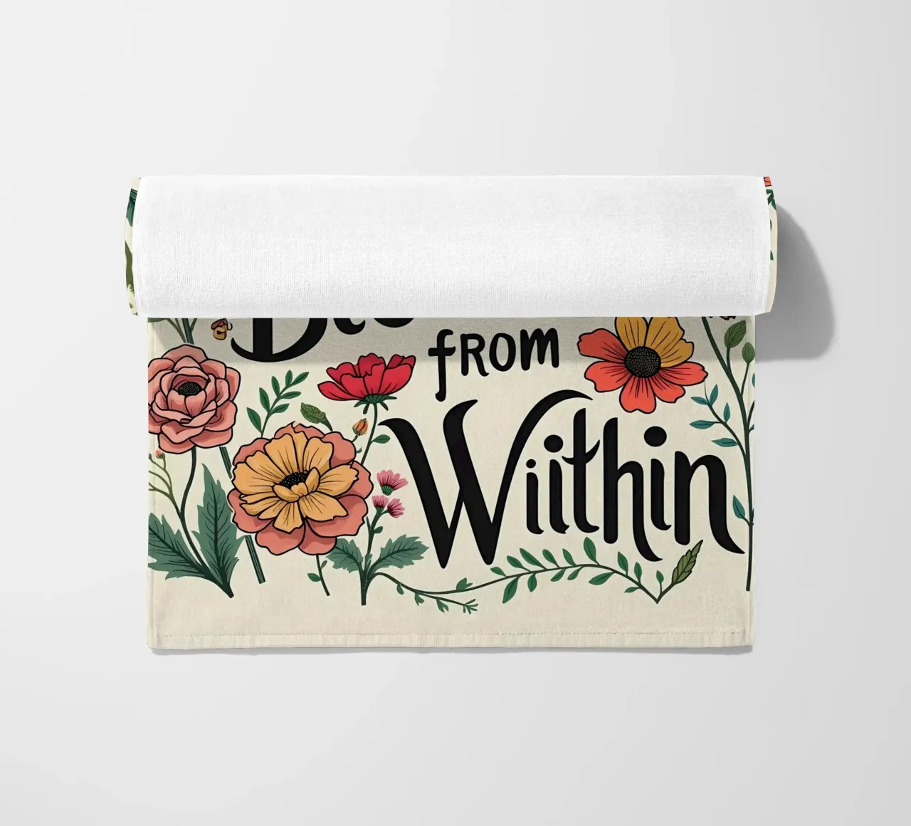 Happiness Blooms from Within beach towel by inspirational quote