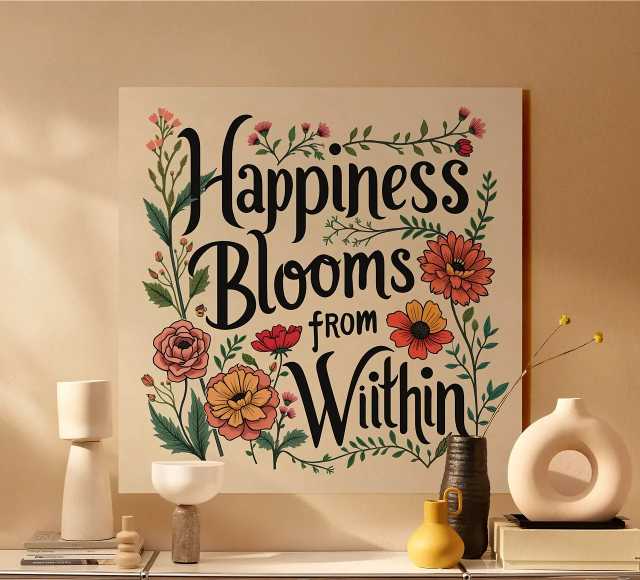 Happiness Blooms from Within acrylic glass by inspirational quote