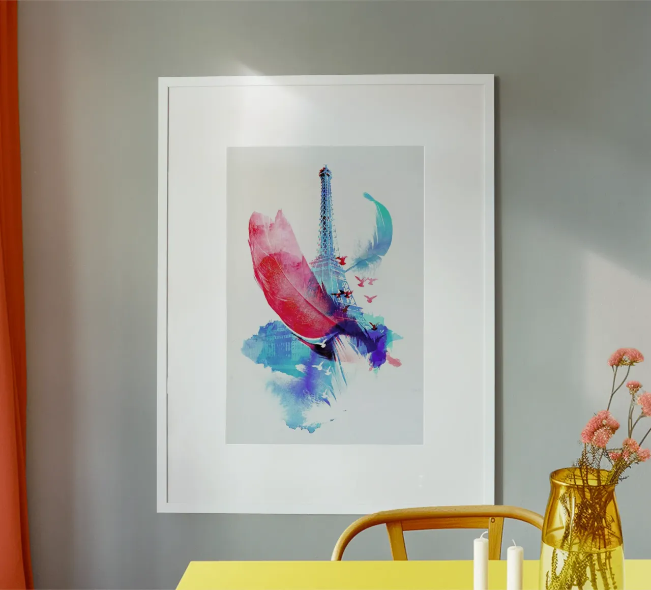Pigeons of Paris poster con telaio in legno da Róbert Farkas