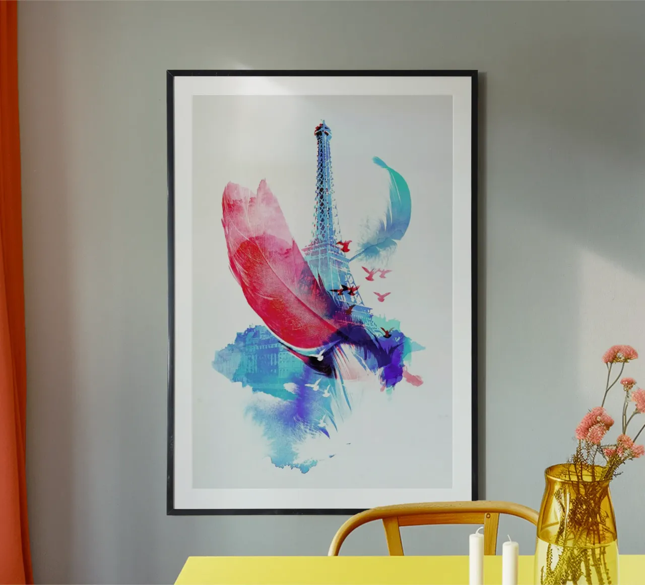 Pigeons of Paris poster con telaio in legno da Róbert Farkas
