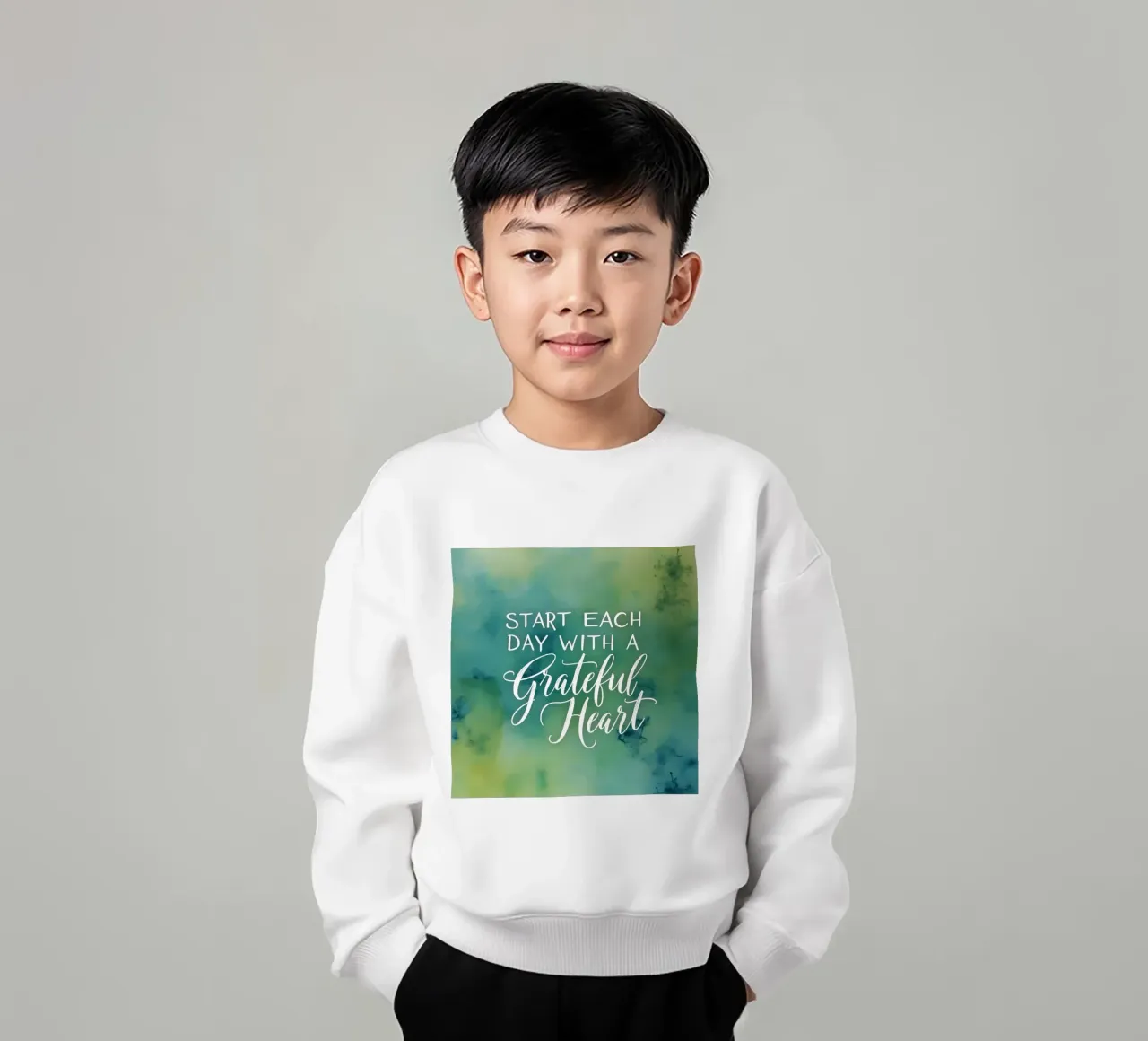 Start Each Day with a Grateful Heart kids sweatshirt by inspirational quote