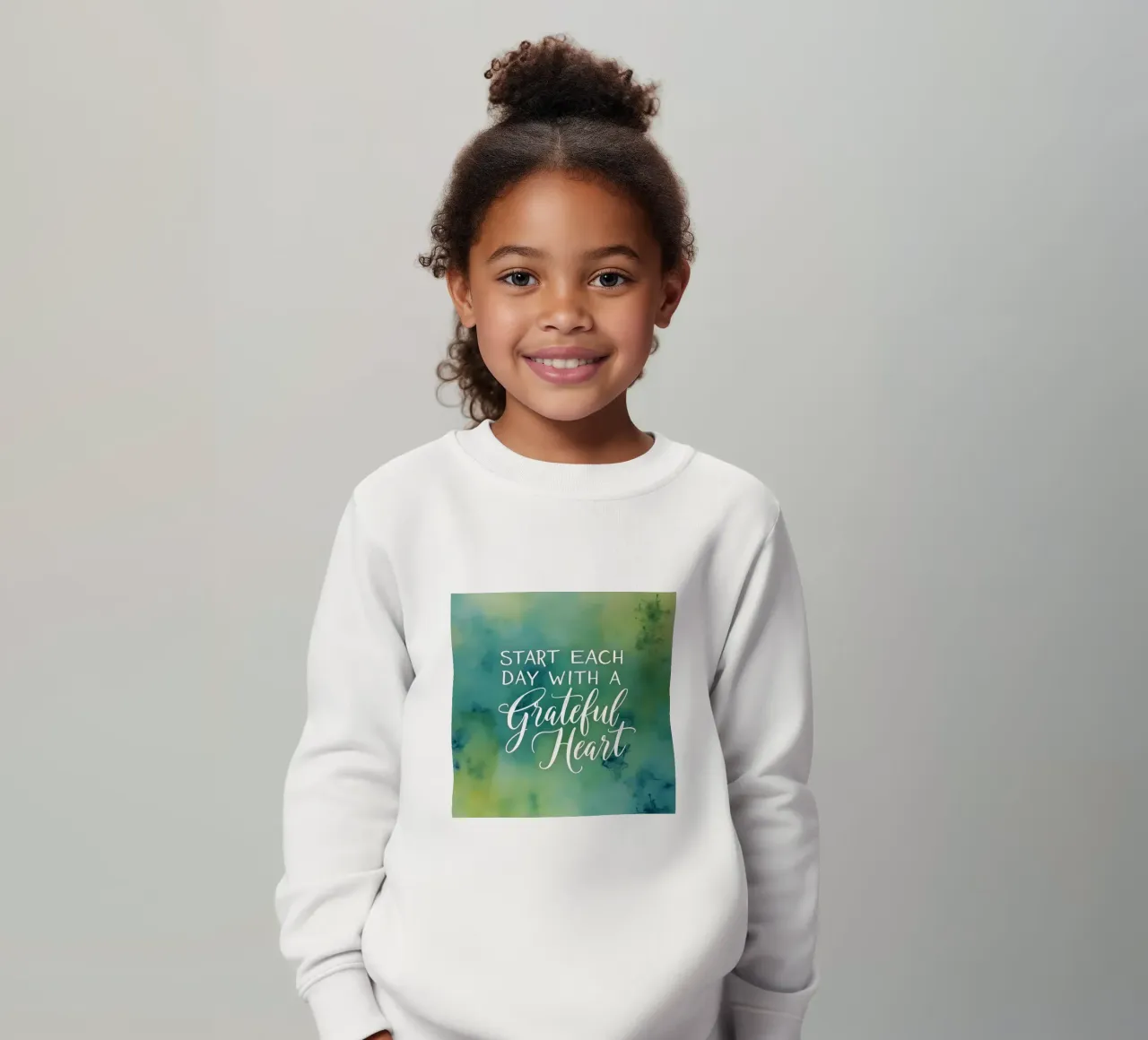 Start Each Day with a Grateful Heart kids sweatshirt by inspirational quote