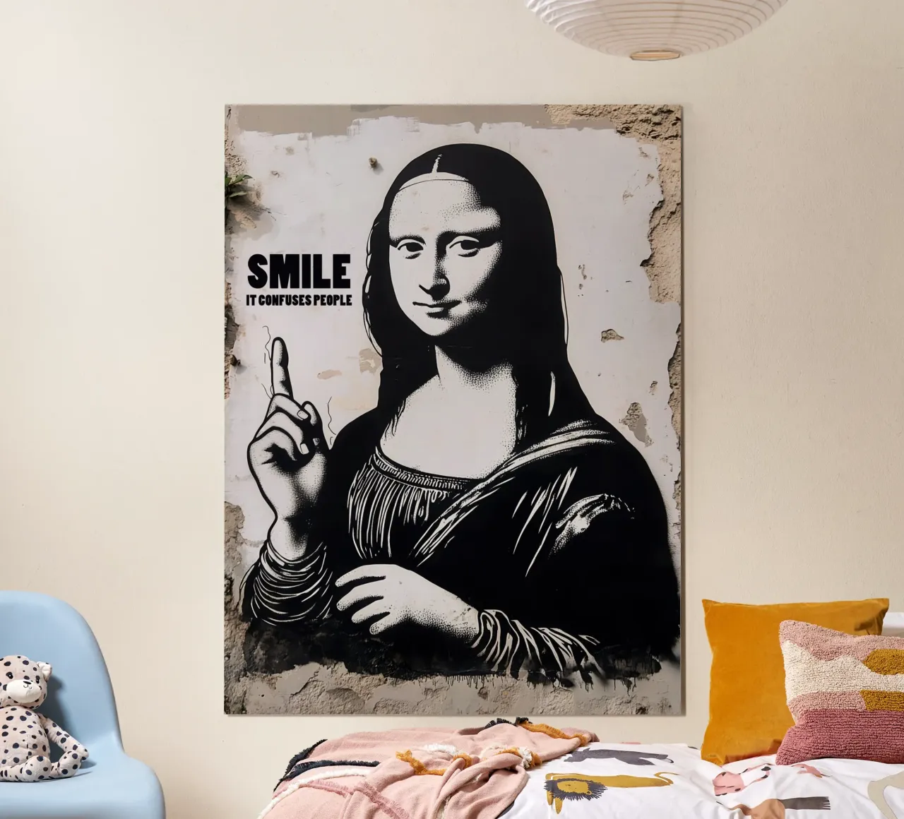 Pourquoi Mona Lisa sourit | Street Art Graffiti poster avec cadre en plastique de Autofocus