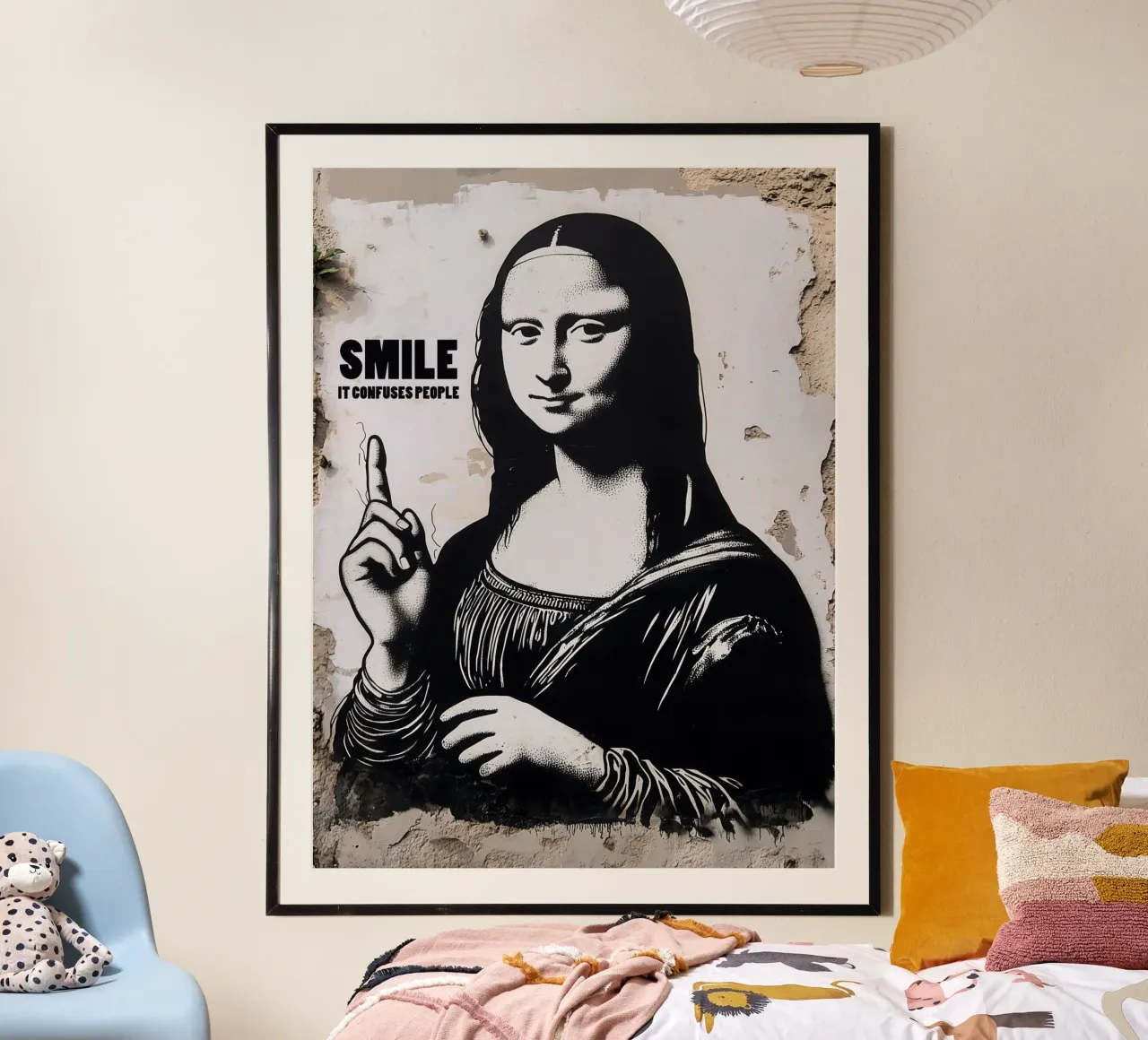 Pourquoi Mona Lisa sourit | Street Art Graffiti poster avec cadre en plastique de Autofocus