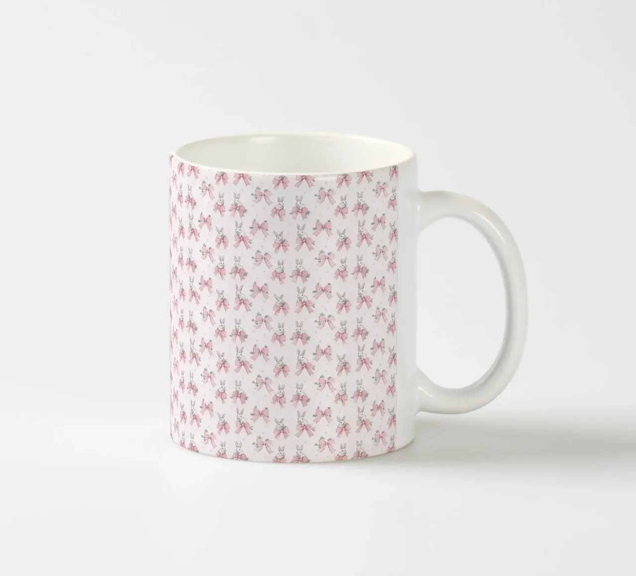 Cute Rabbit Easter Bunny Pink Bows Coquette Retro Floral ceramic mug by Gentle Echoes Art
