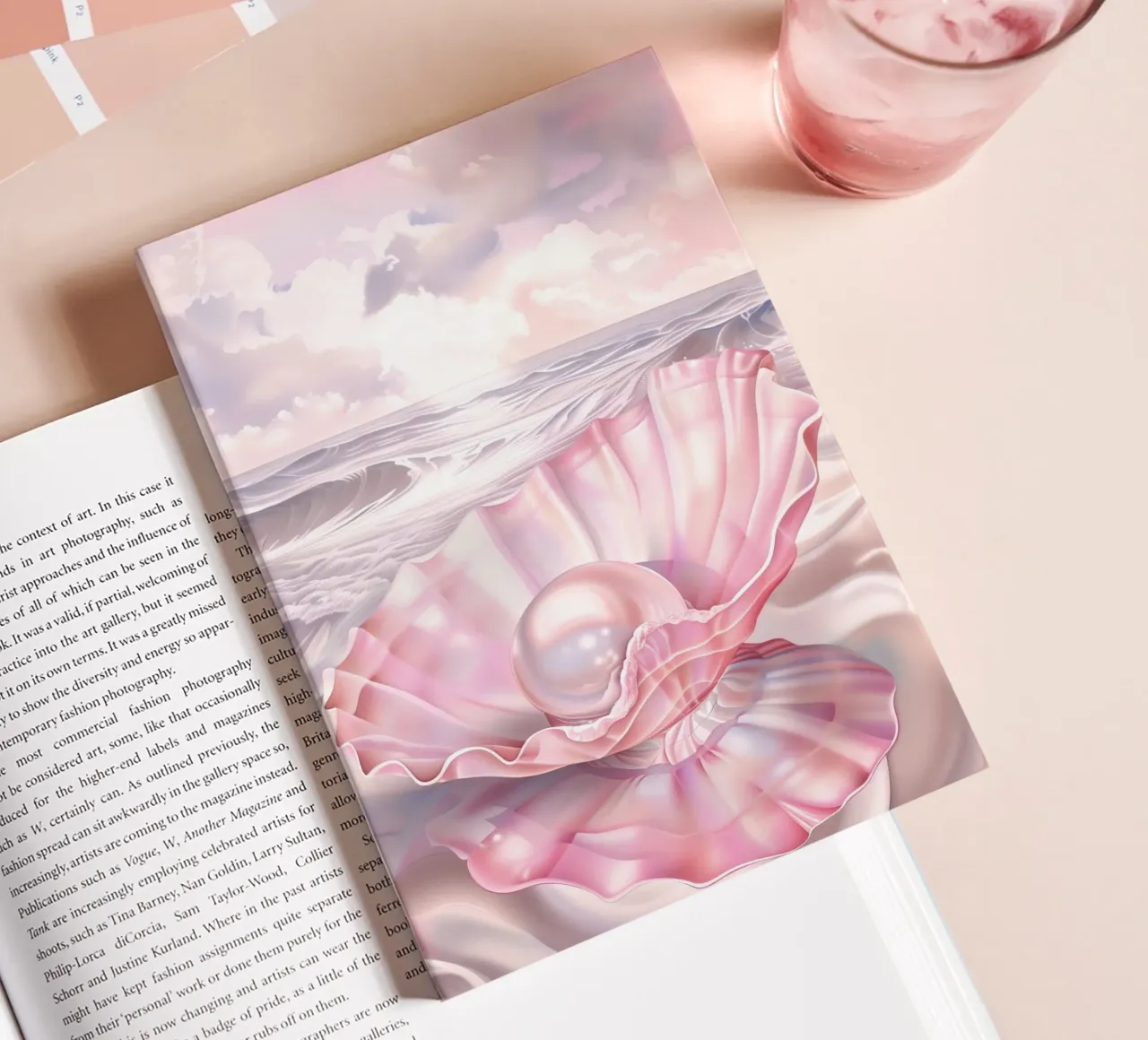 Pink Sea Shell Pink Pearl Spiritual Feminine Witch Mermaid notebook by Gentle Echoes Art