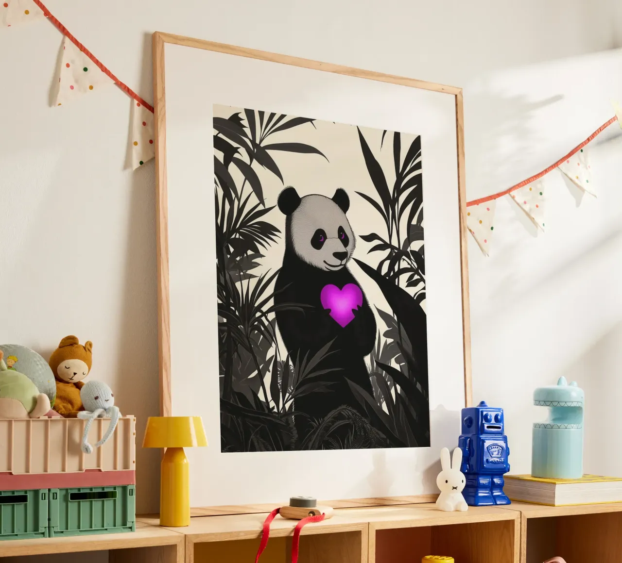 Il panda dal cuore viola | Natura ed emozione poster con telaio in plastica da Autofocus