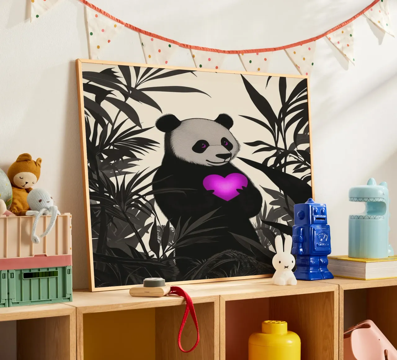 Il panda dal cuore viola | Natura ed emozione poster con telaio in plastica da Autofocus