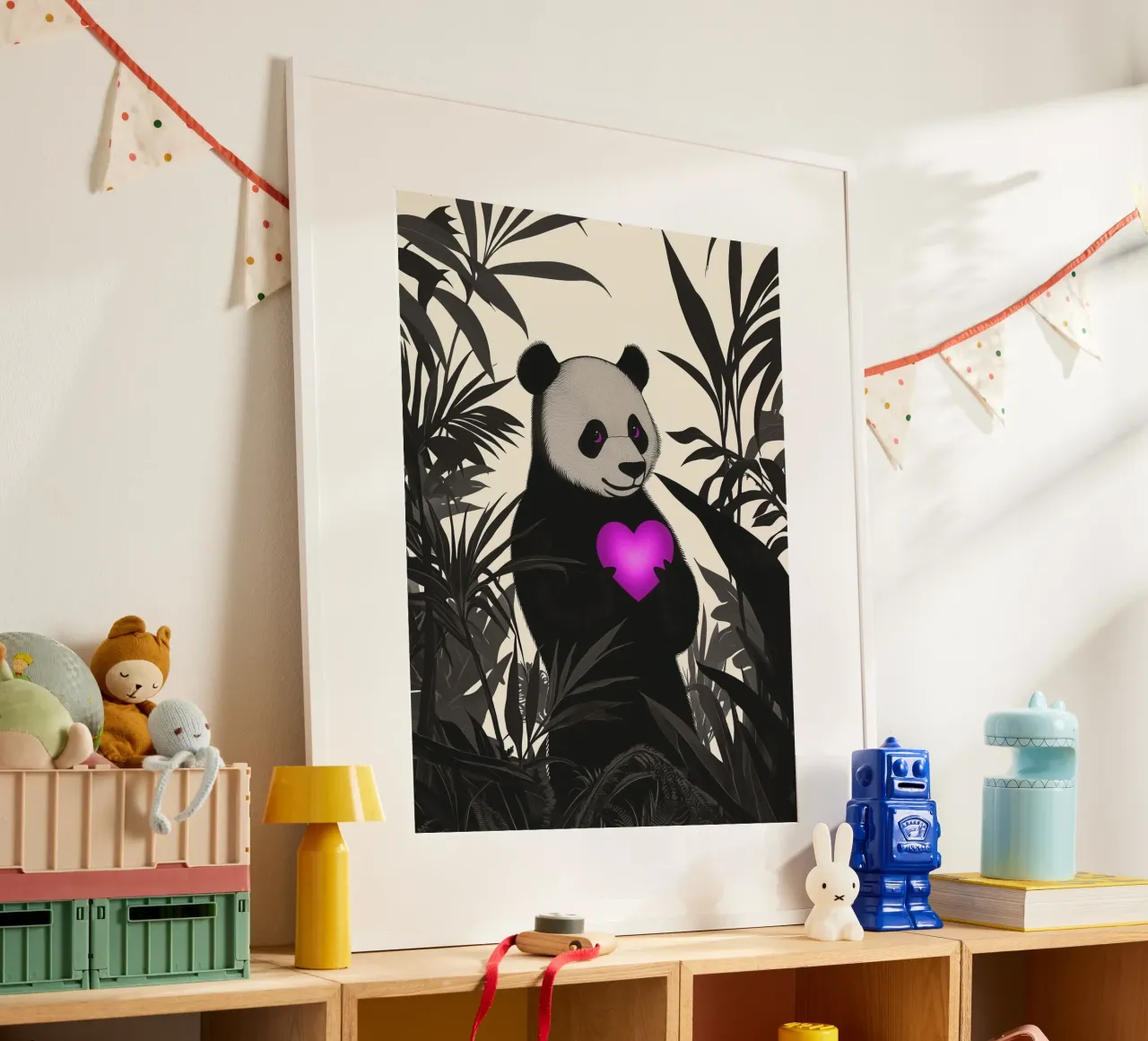 Il panda dal cuore viola | Natura ed emozione poster con telaio in plastica da Autofocus