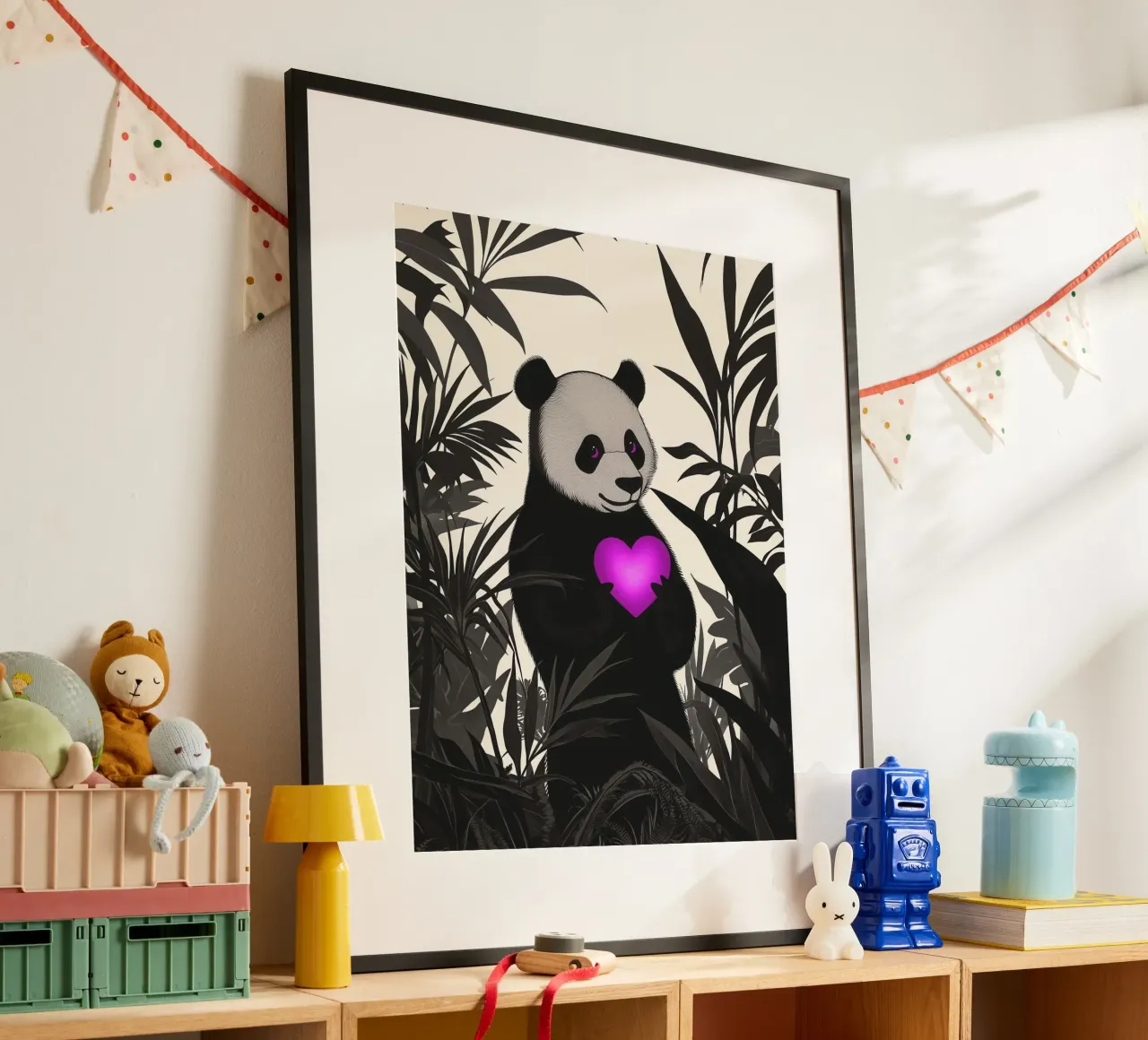Il panda dal cuore viola | Natura ed emozione poster con telaio in plastica da Autofocus