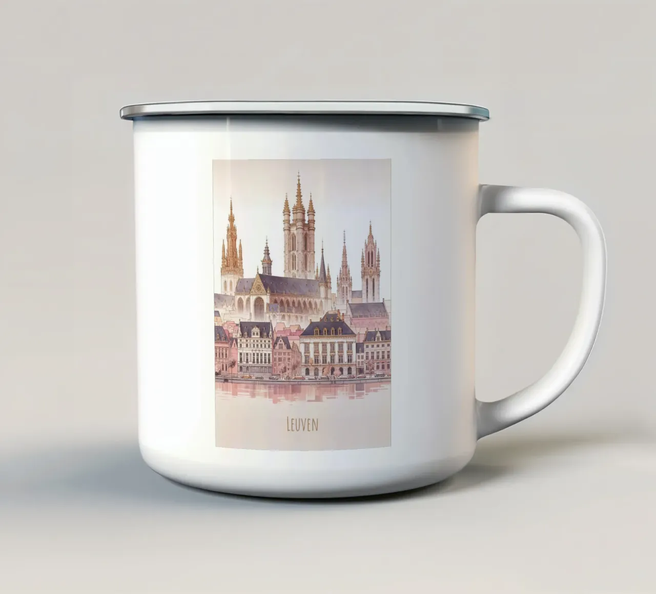 Punti di riferimento moderni e minimalisti della città di Leuven tazza in smalto da WijdevenDesign