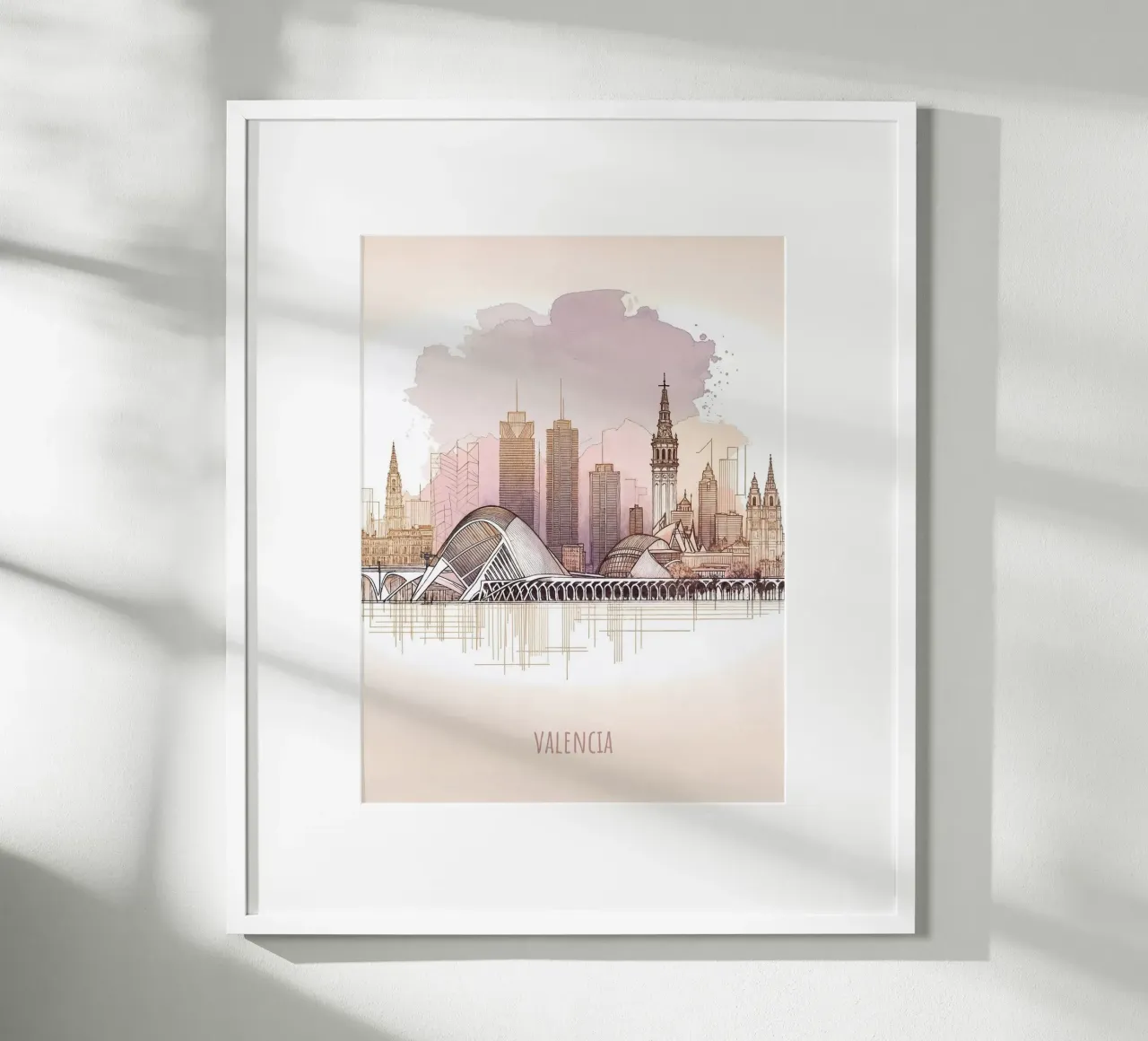 La città di Valencia: punti di riferimento moderni e minimalisti poster con telaio in legno da WijdevenDesign