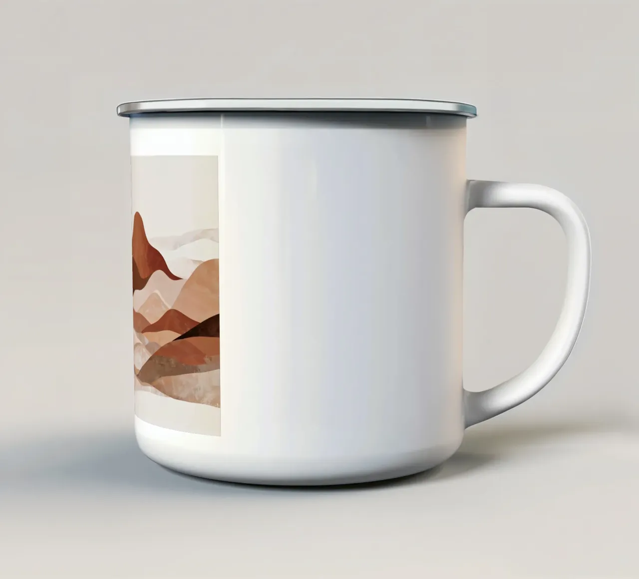 Paesaggio montano astratto in un colore neutro beige-terra - marrone tazza in smalto da WijdevenPrints