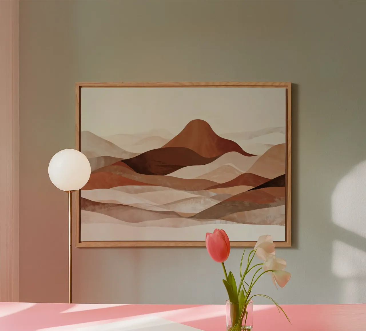 Abstract mountain landscape in neutral earthy beige - brown alu-dibond by WijdevenPrints