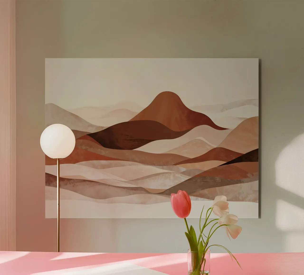 Abstract mountain landscape in neutral earthy beige - brown alu-dibond by WijdevenPrints