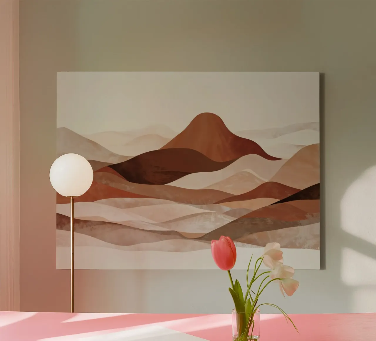 Paesaggio montano astratto in un colore neutro beige-terra - marrone tela con Cornice a cassetta da WijdevenPrints
