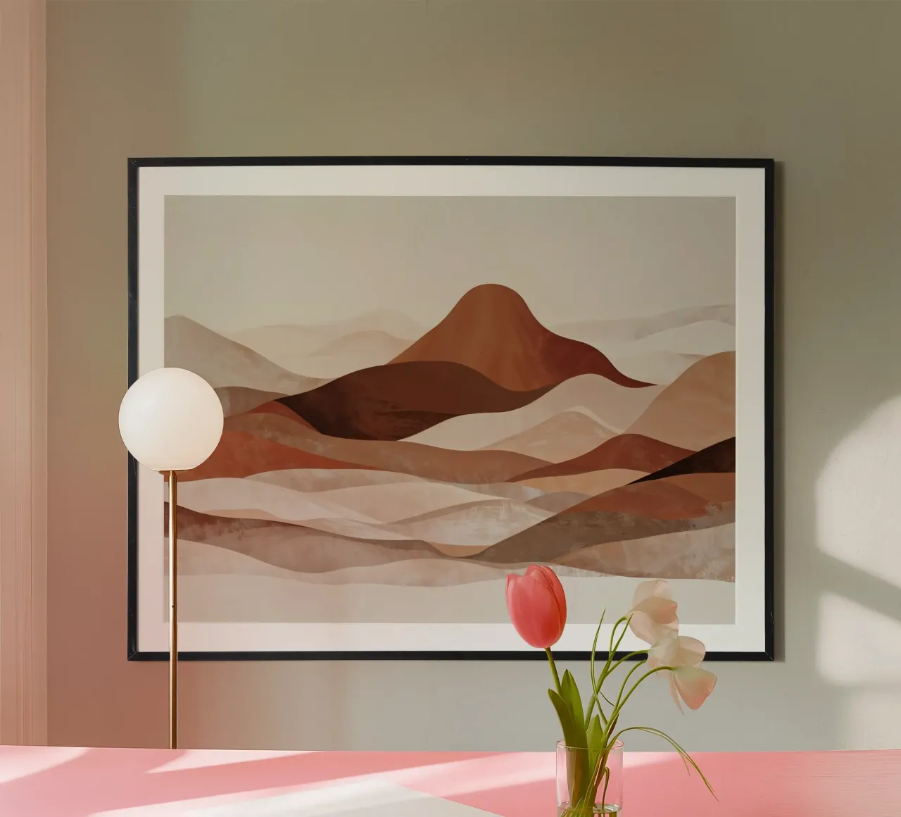 Paesaggio montano astratto in un colore neutro beige-terra - marrone carta hahnemühle da WijdevenPrints