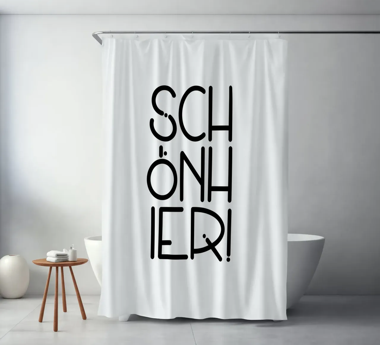 SCHÖN HIER! shower curtain by LIMITED EDITION LETTERS