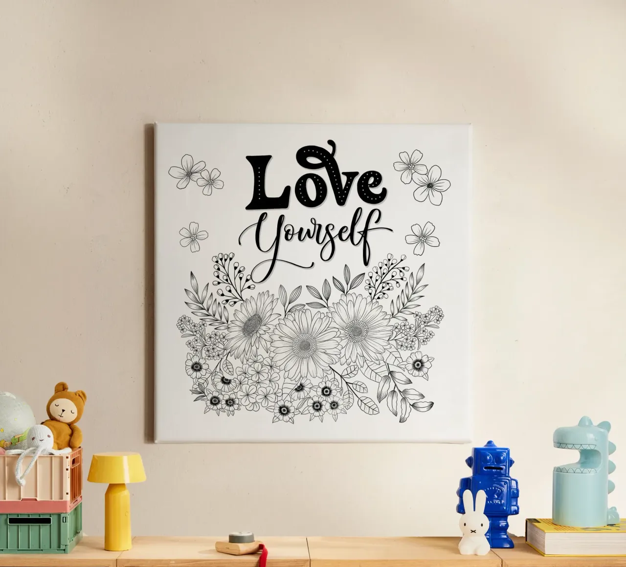 Aimez-vous. Affirmations positives et dessins au trait. toile avec Caisse américaine de CalliLetters