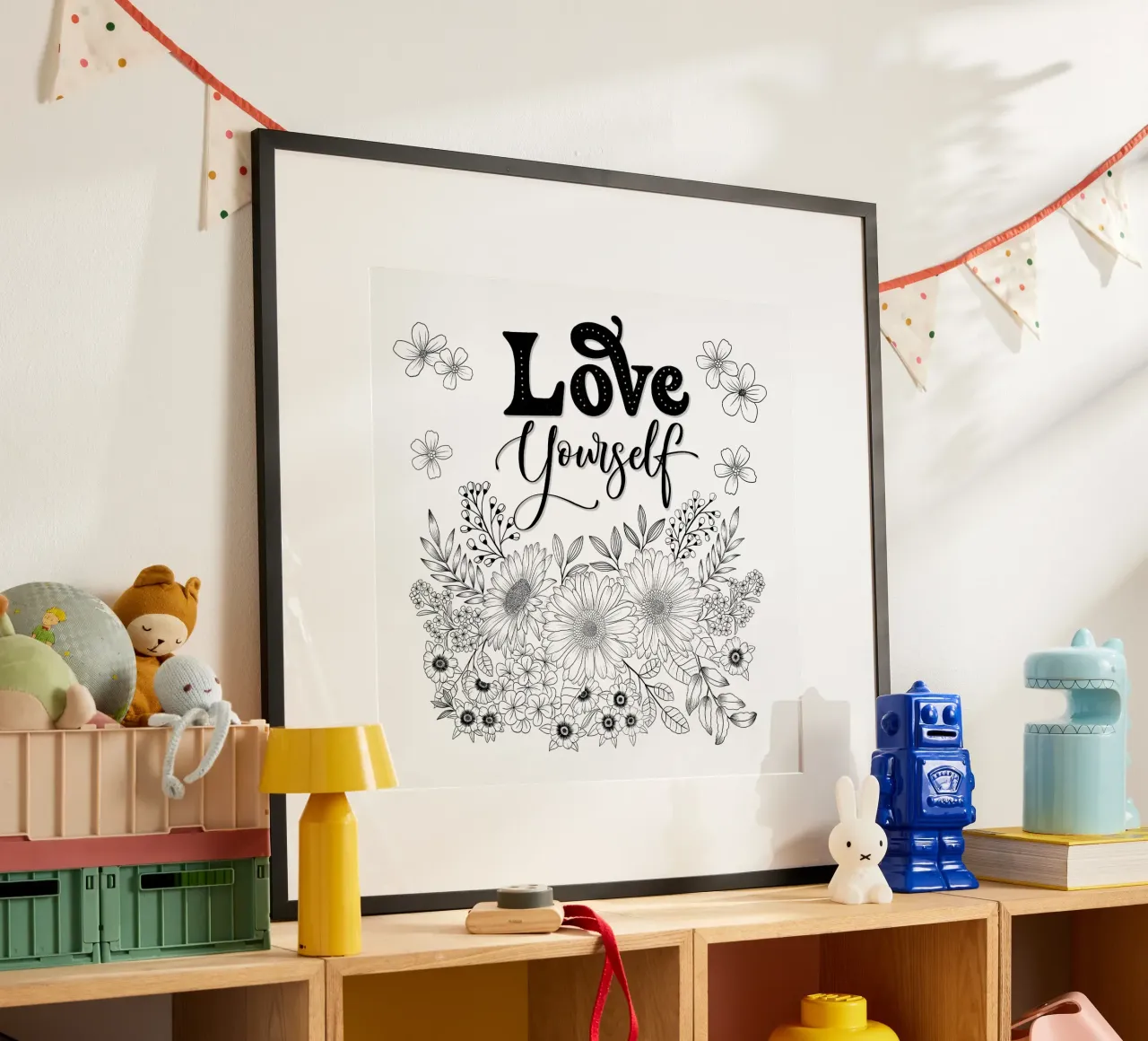 Hou van jezelf. Positieve Affirmatie en Lijnkunst Blumen. hahnemühle van CalliLetters
