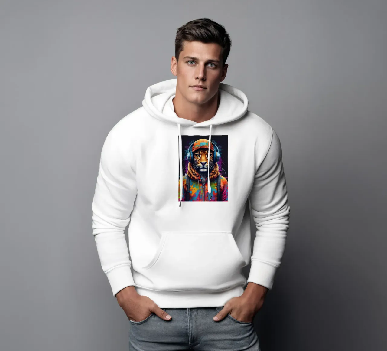 Leopardo con auriculares sudadera con capucha de MakArena