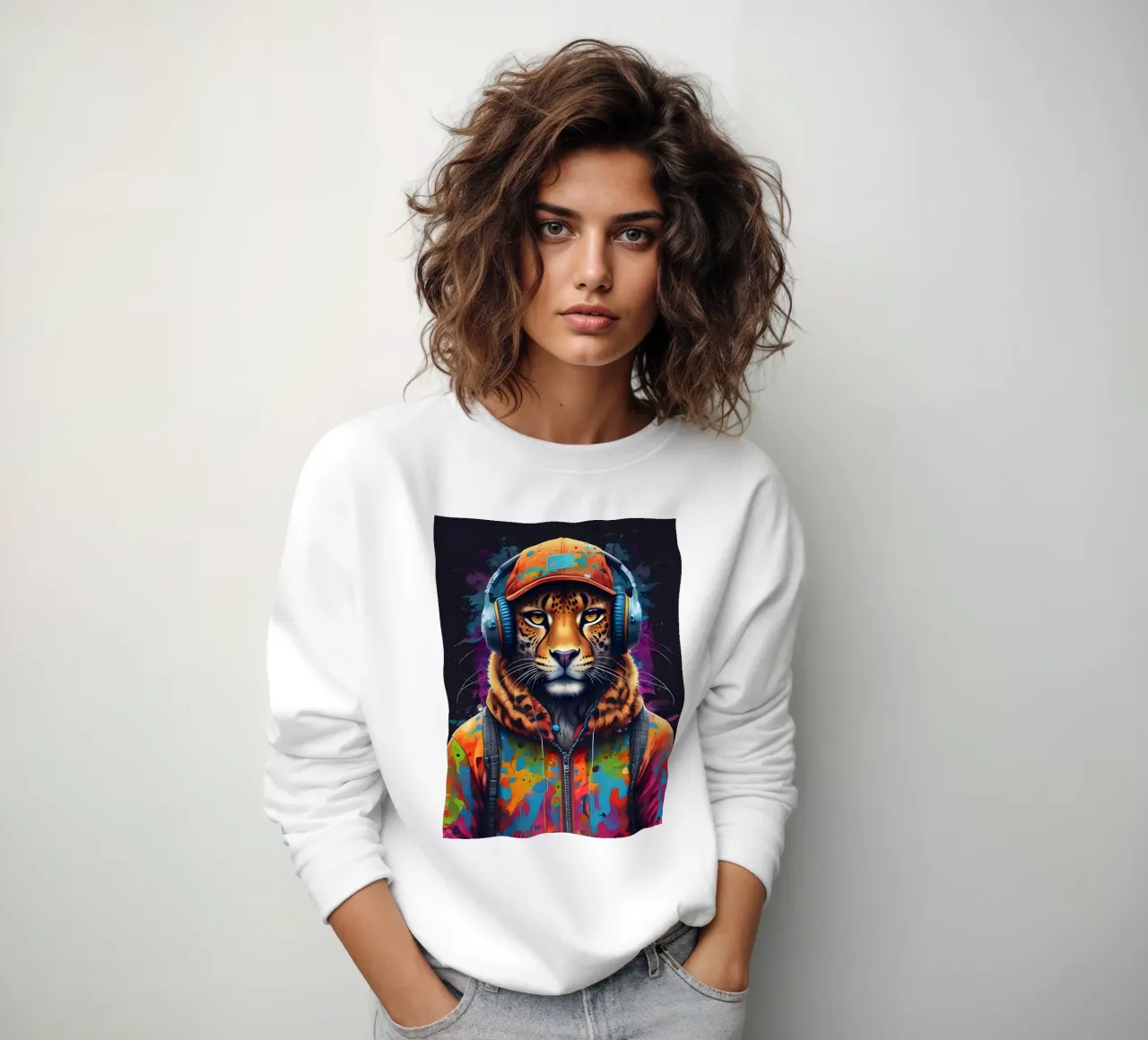 Leopard im Kopfhörer Sweatshirt von MakArena