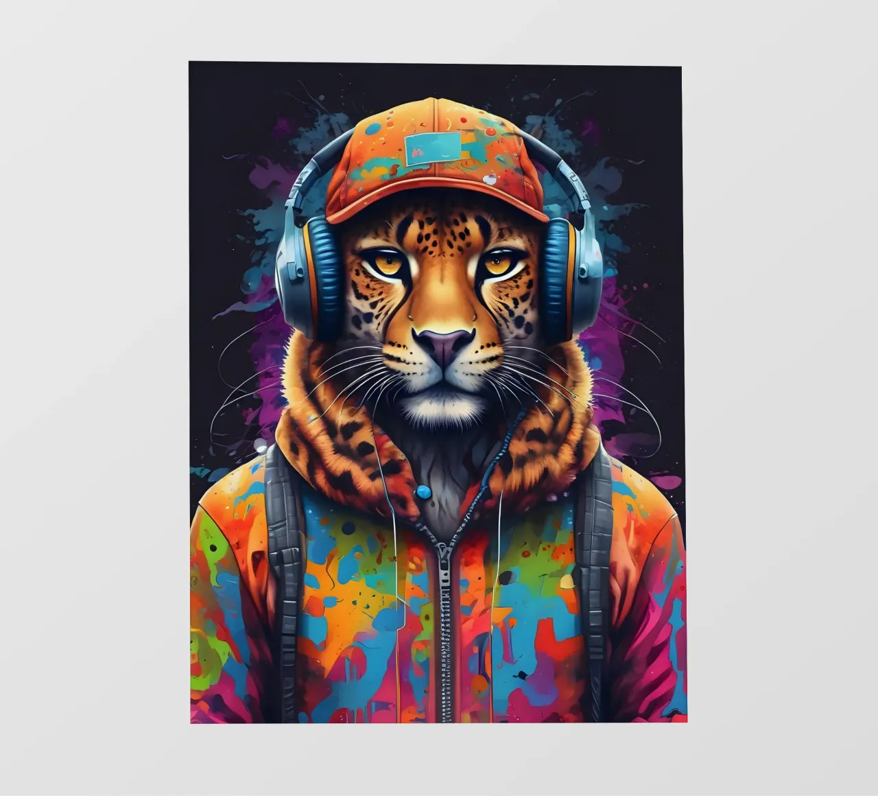 Leopardo con auriculares lonas publicitarias de MakArena