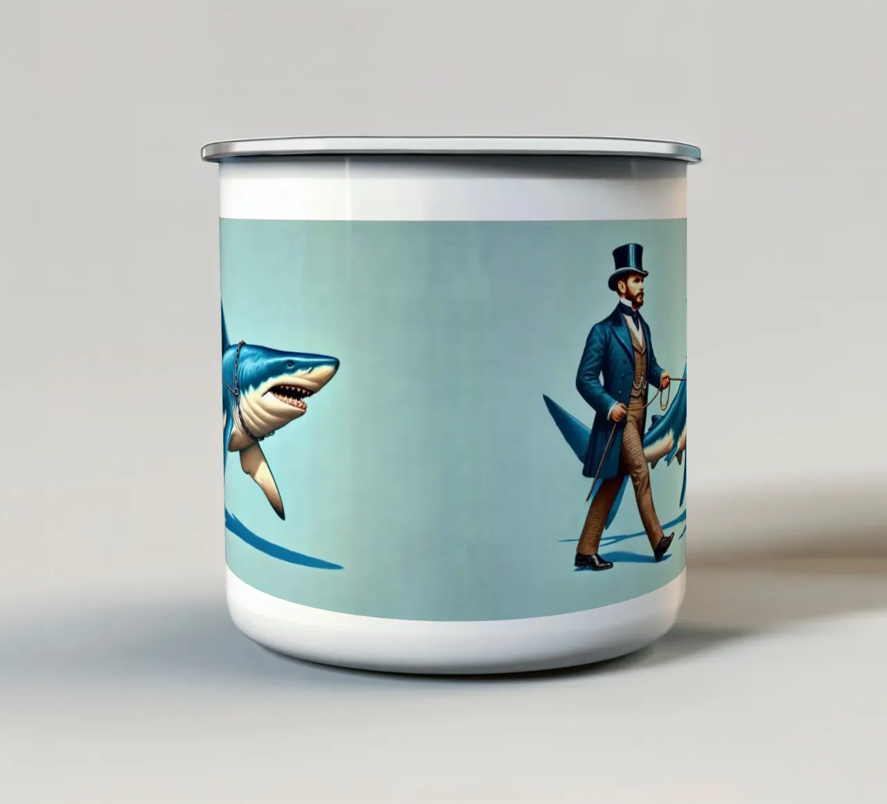 Walking the Shark tazza in smalto da Art Unleashed