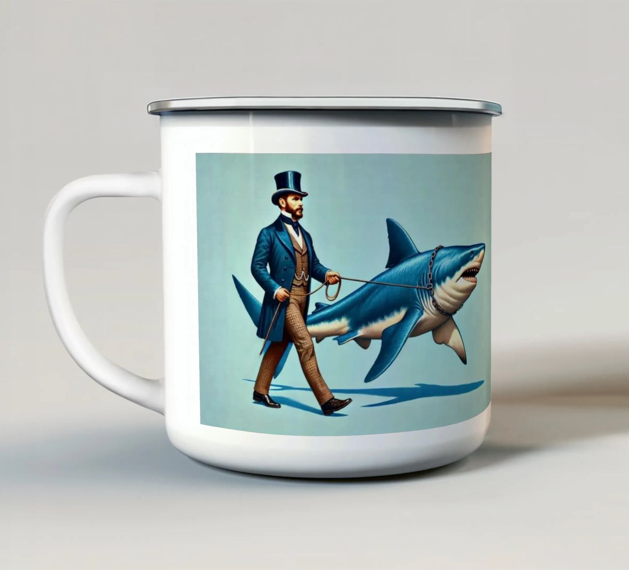 Walking the Shark tazza in smalto da Art Unleashed