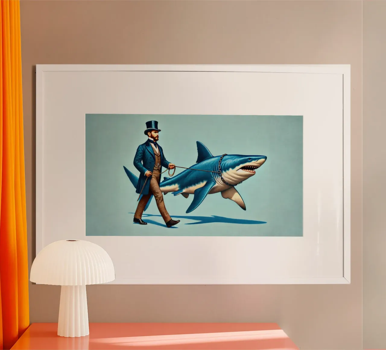 Walking the Shark poster con telaio in alluminio da Art Unleashed
